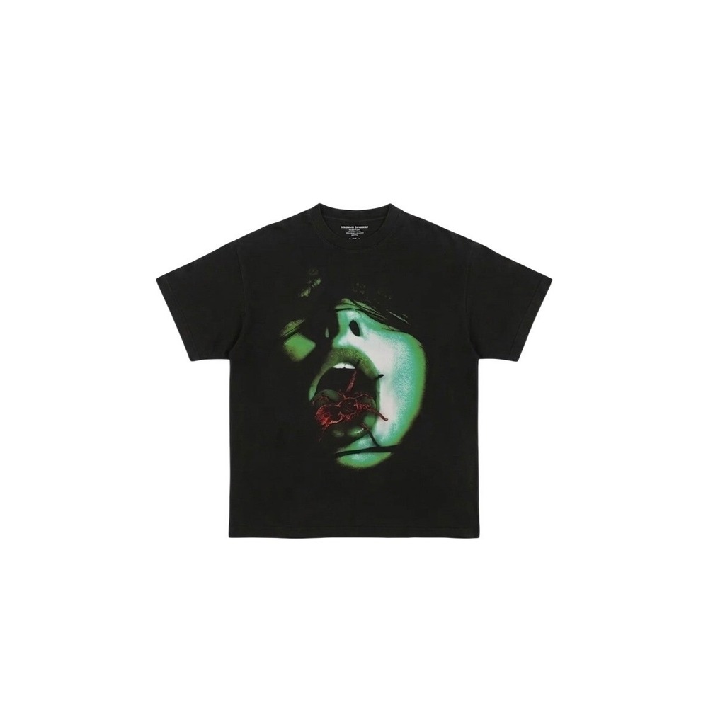Unknown Brand Spider Face Graphic Tee Black Green Goth Grunge Streetwear Shirt